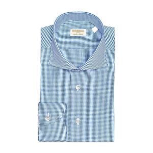 Borriello Napoli Micro Checked Shirt Thomas Mason Cotton Cobalt Blue Men's 17/43